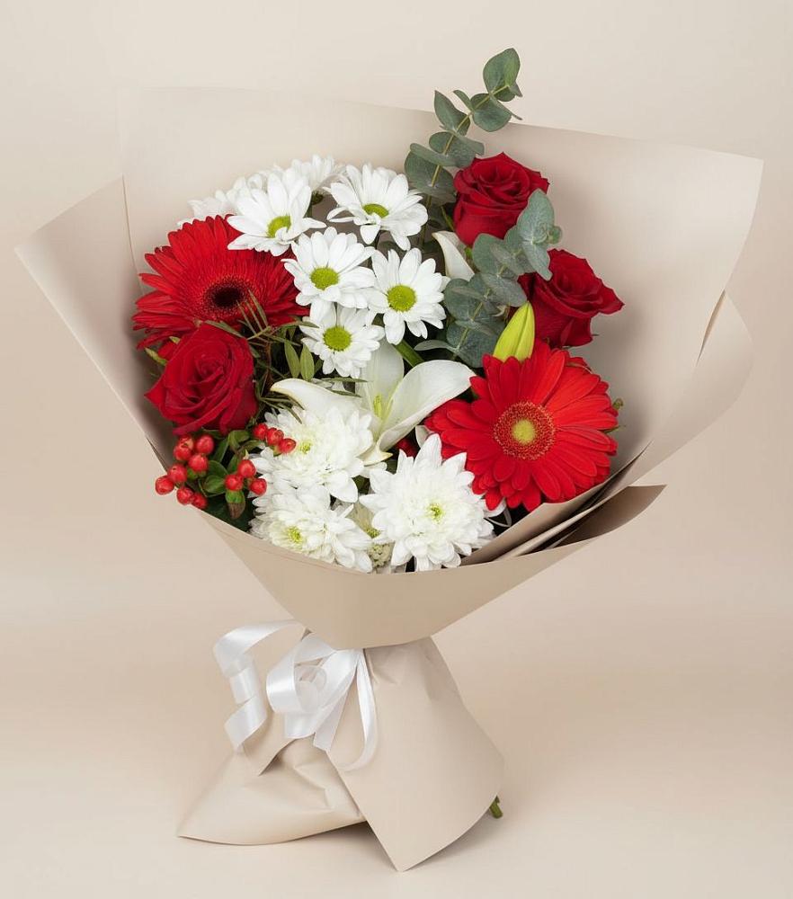 Букет цветов из: Розы, Хризантемы, Герберы и Лилии в Балашове